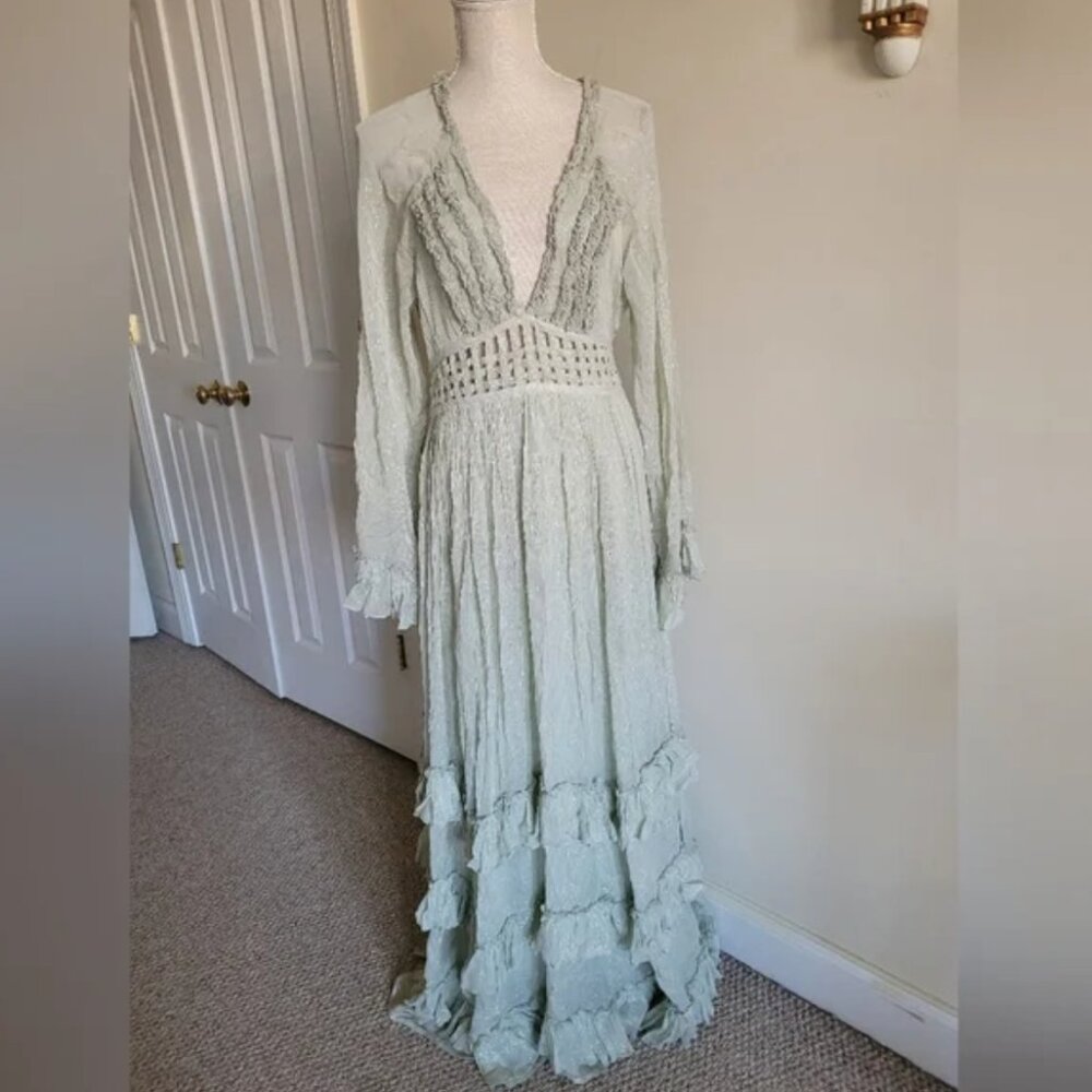 Free People Sage Green Maxi Dress with Ruffle Tiers - Picture 4 of 9